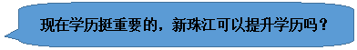 圆角矩形标注: 现在学历挺重要的,新珠江可以提升学历吗?